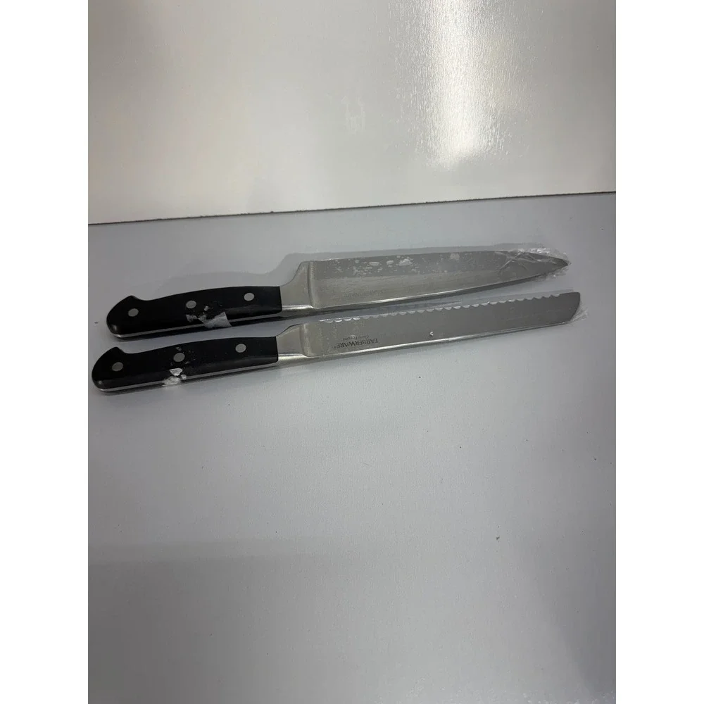 Farberware Classic Forged 8 Inch Chef Knife and Serrated Bread Knife Set Black